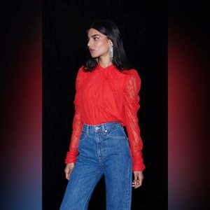 SAYLOR red lace Gladys top with rhinestone detail in back Size Medium